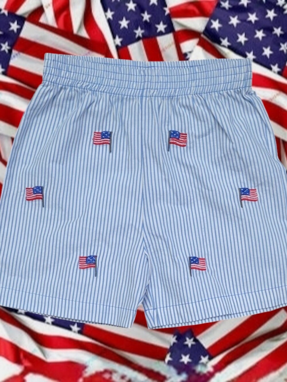 Luigi Kid's Boy's Light Blue & White Seersucker Vertical Stripe Shorts